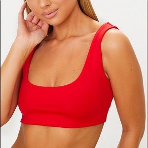 Red Square Neck Cropped Bikini Top